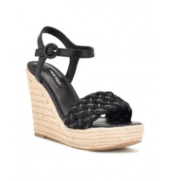 Women's Hosana Casual Round Toe Wedge Sandals Black $34.88 Shoes