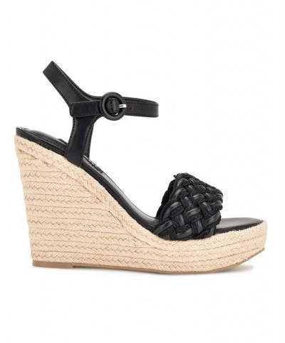 Women's Hosana Casual Round Toe Wedge Sandals Black $34.88 Shoes