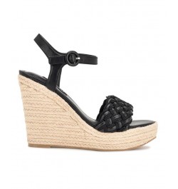 Women's Hosana Casual Round Toe Wedge Sandals Black $34.88 Shoes