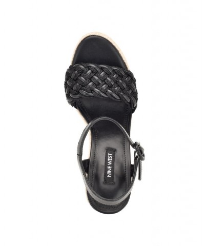 Women's Hosana Casual Round Toe Wedge Sandals Black $34.88 Shoes